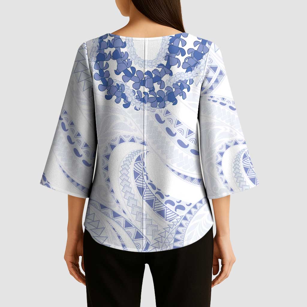 Aloha Lei Onaona Kimono Sleeve Blouse Navy Blue Hawaiian Tribal Pattern - Polynesian Pride