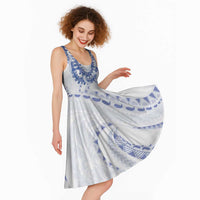 Aloha Lei Onaona Midi Dress Navy Blue Hawaiian Tribal Pattern - Polynesian Pride