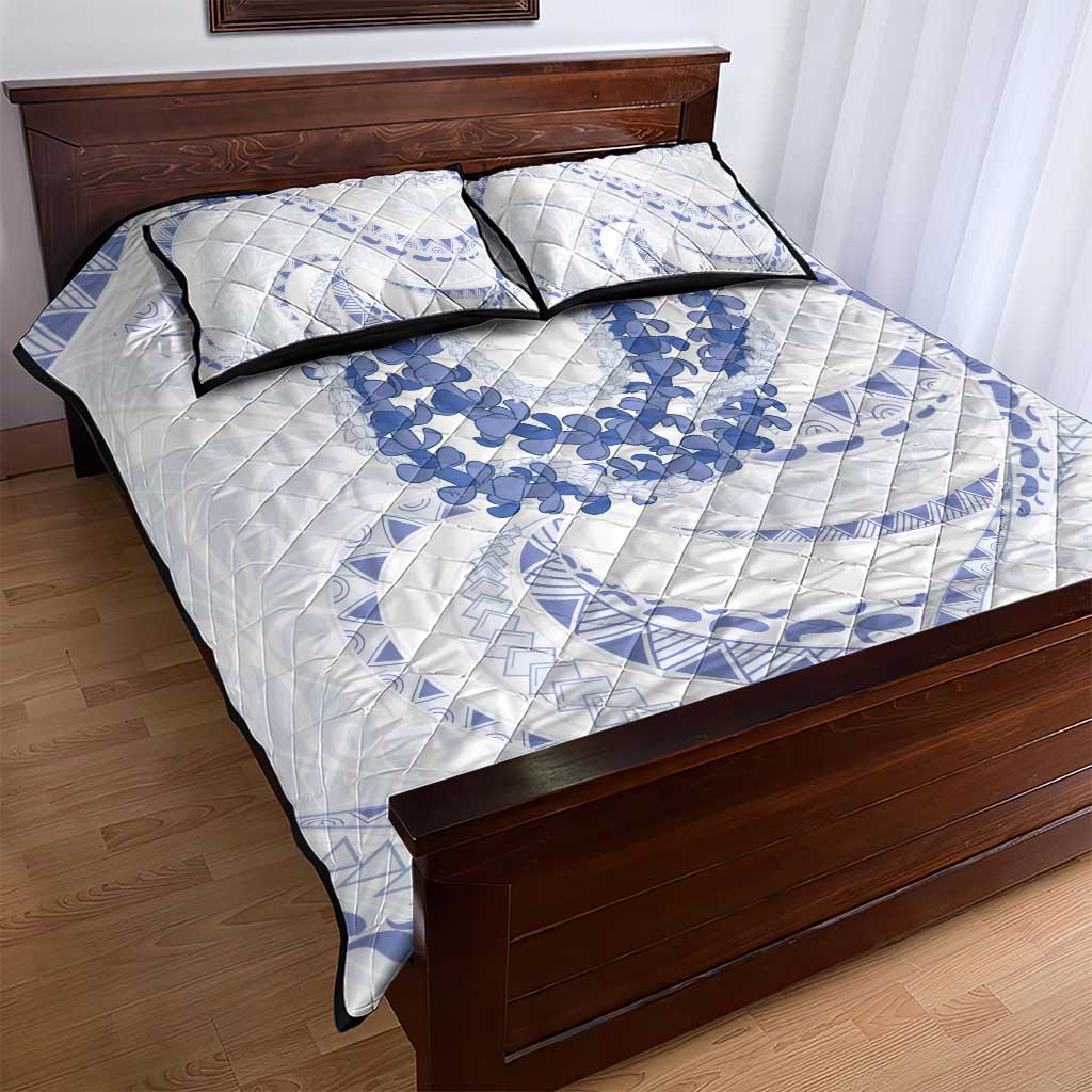Aloha Lei Onaona Quilt Bed Set Navy Blue Hawaiian Tribal Pattern