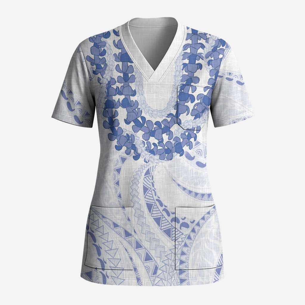 Aloha Lei Onaona Scrub Top Navy Blue Hawaiian Tribal Pattern - Polynesian Pride