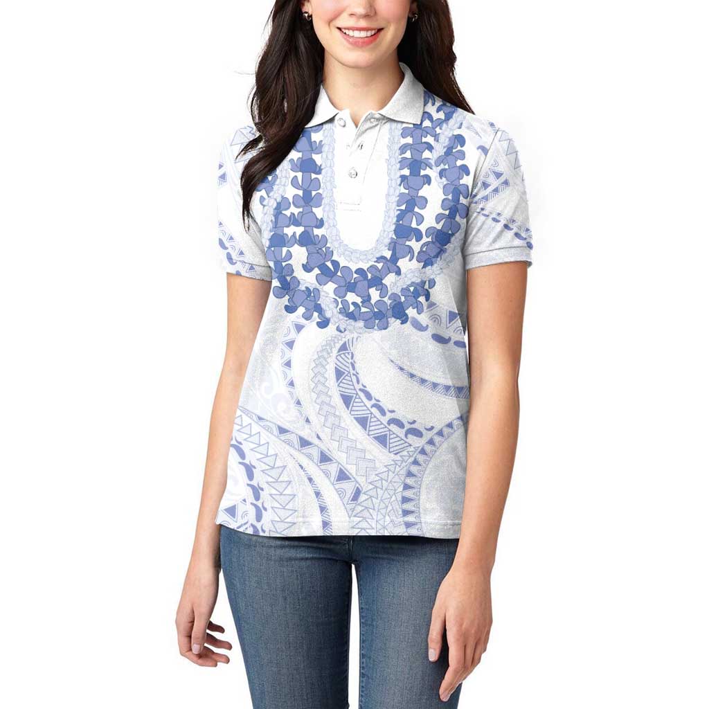Aloha Lei Onaona Women Polo Shirt Navy Blue Hawaiian Tribal Pattern