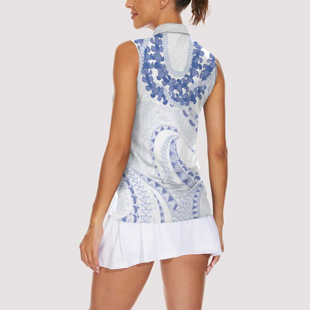 Aloha Lei Onaona Women Sleeveless Polo Shirt Navy Blue Hawaiian Tribal Pattern