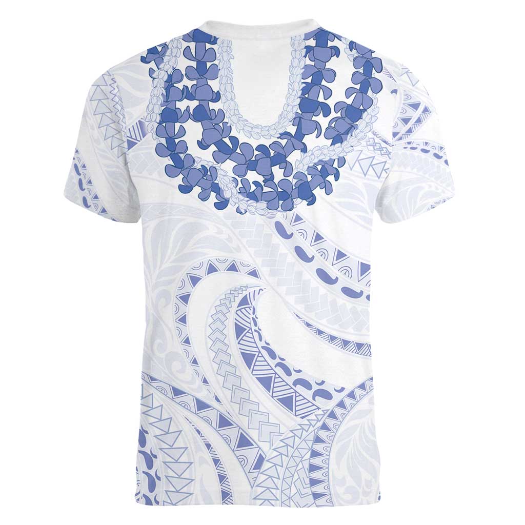 Aloha Lei Onaona Women V-Neck T-Shirt Navy Blue Hawaiian Tribal Pattern