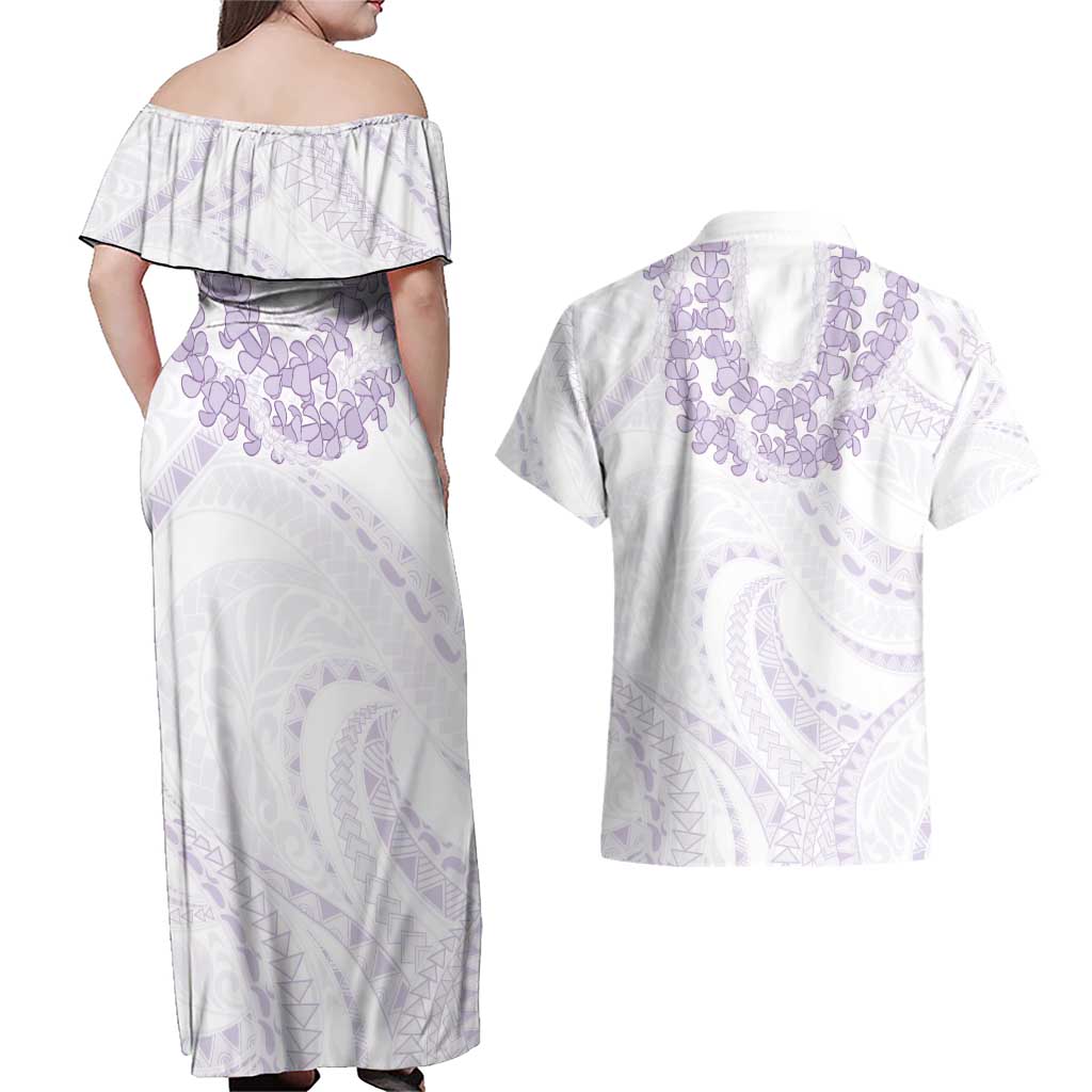 Aloha Lei Onaona Couples Matching Off Shoulder Maxi Dress and Hawaiian Shirt Purple Hawaiian Tribal Pattern