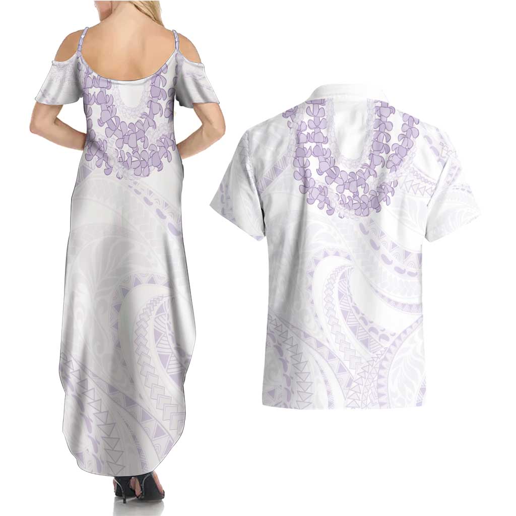 Aloha Lei Onaona Couples Matching Summer Maxi Dress and Hawaiian Shirt Purple Hawaiian Tribal Pattern