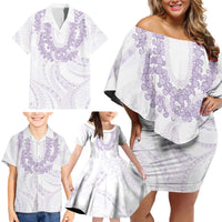 Aloha Lei Onaona Family Matching Off Shoulder Short Dress and Hawaiian Shirt Purple Hawaiian Tribal Pattern