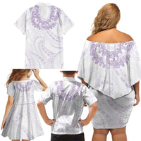 Aloha Lei Onaona Family Matching Off Shoulder Short Dress and Hawaiian Shirt Purple Hawaiian Tribal Pattern