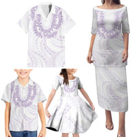 Aloha Lei Onaona Family Matching Puletasi and Hawaiian Shirt Purple Hawaiian Tribal Pattern