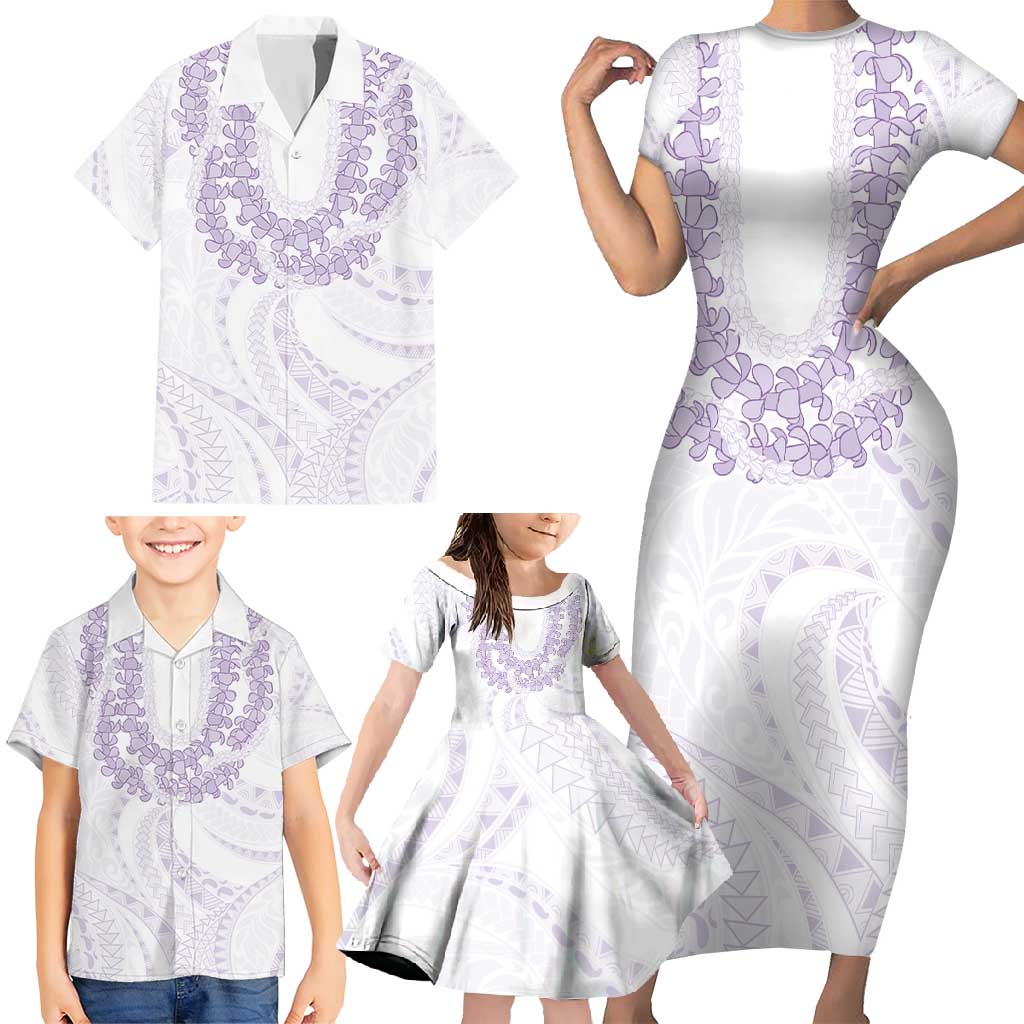 Aloha Lei Onaona Family Matching Short Sleeve Bodycon Dress and Hawaiian Shirt Purple Hawaiian Tribal Pattern