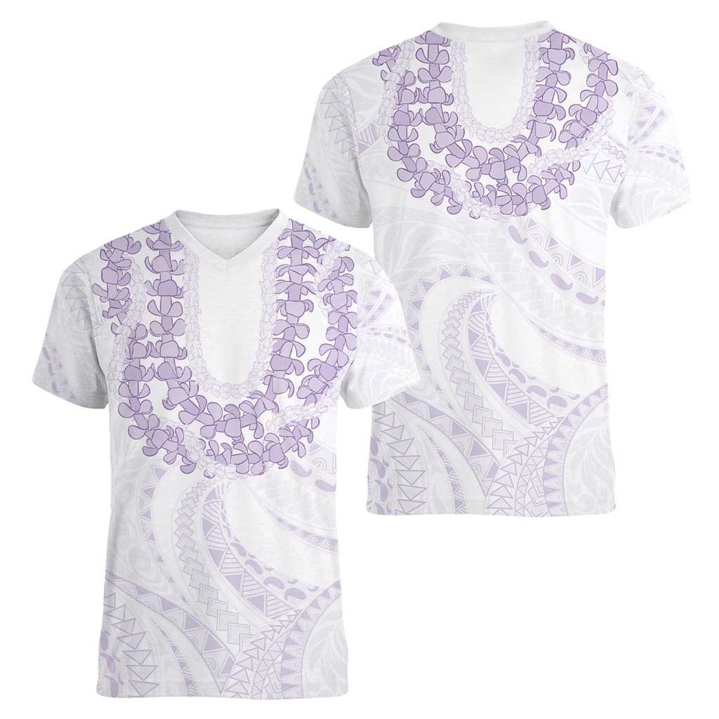Aloha Lei Onaona Women V-Neck T-Shirt Purple Hawaiian Tribal Pattern
