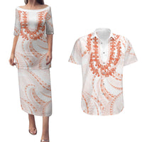 Aloha Lei Onaona Couples Matching Puletasi and Hawaiian Shirt Red Hawaiian Tribal Pattern