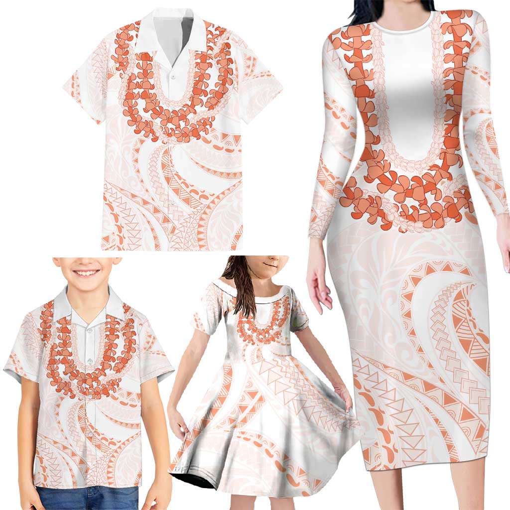 Aloha Lei Onaona Family Matching Long Sleeve Bodycon Dress and Hawaiian Shirt Red Hawaiian Tribal Pattern