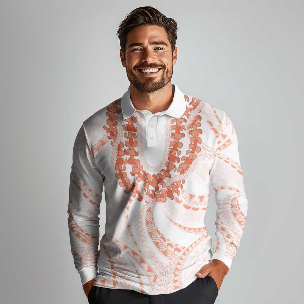 Aloha Lei Onaona Long Sleeve Polo Shirt Red Hawaiian Tribal Pattern