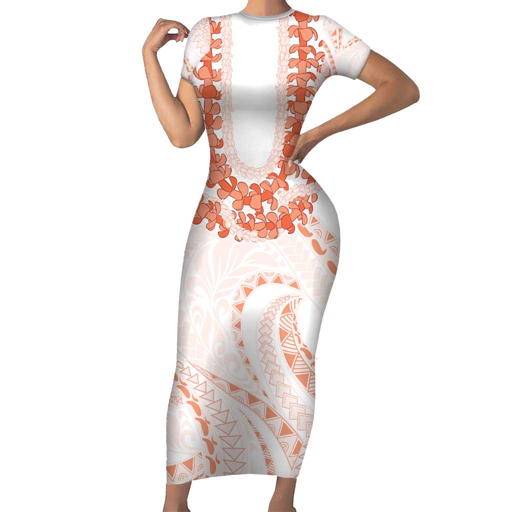 Aloha Lei Onaona Short Sleeve Bodycon Dress Red Hawaiian Tribal Pattern