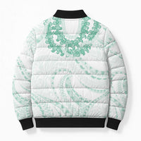 Aloha Lei Onaona Bomber Puffer Jacket Sage Green Hawaiian Tribal Pattern - Polynesian Pride