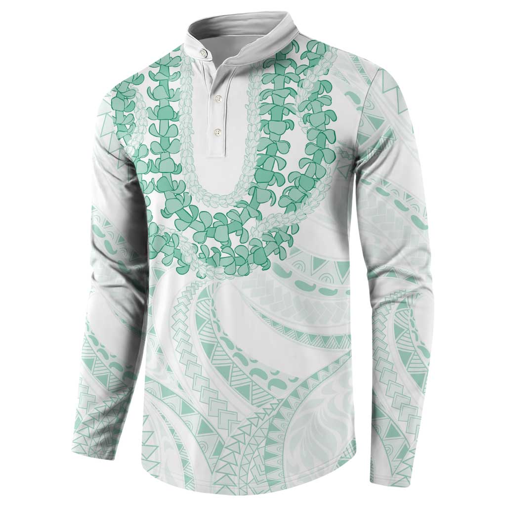 Aloha Lei Onaona Button Sweatshirt Sage Green Hawaiian Tribal Pattern