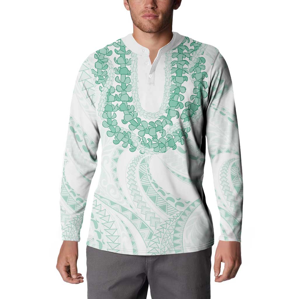 Aloha Lei Onaona Button Sweatshirt Sage Green Hawaiian Tribal Pattern