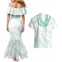 Aloha Lei Onaona Couples Matching Mermaid Dress and Hawaiian Shirt Sage Green Hawaiian Tribal Pattern