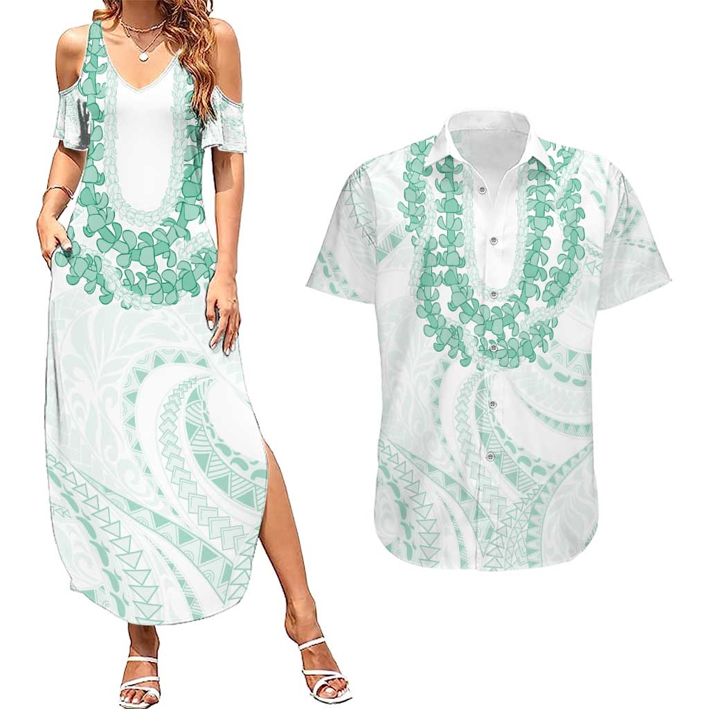 Aloha Lei Onaona Couples Matching Summer Maxi Dress and Hawaiian Shirt Sage Green Hawaiian Tribal Pattern