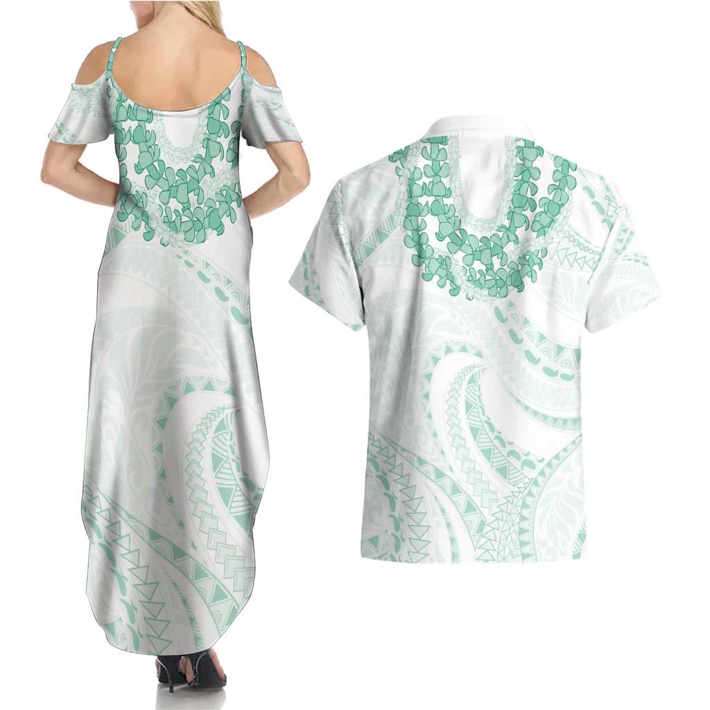 Aloha Lei Onaona Couples Matching Summer Maxi Dress and Hawaiian Shirt Sage Green Hawaiian Tribal Pattern