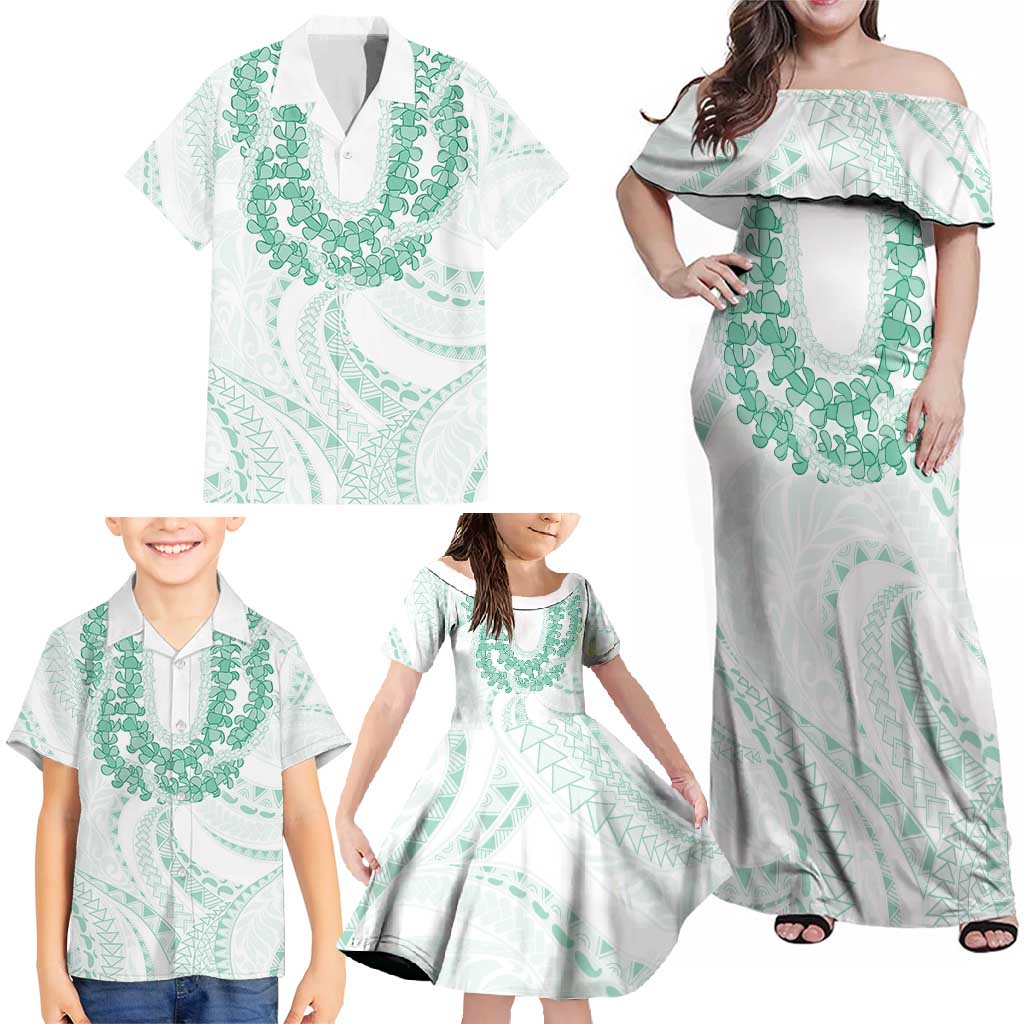 Aloha Lei Onaona Family Matching Off Shoulder Maxi Dress and Hawaiian Shirt Sage Green Hawaiian Tribal Pattern