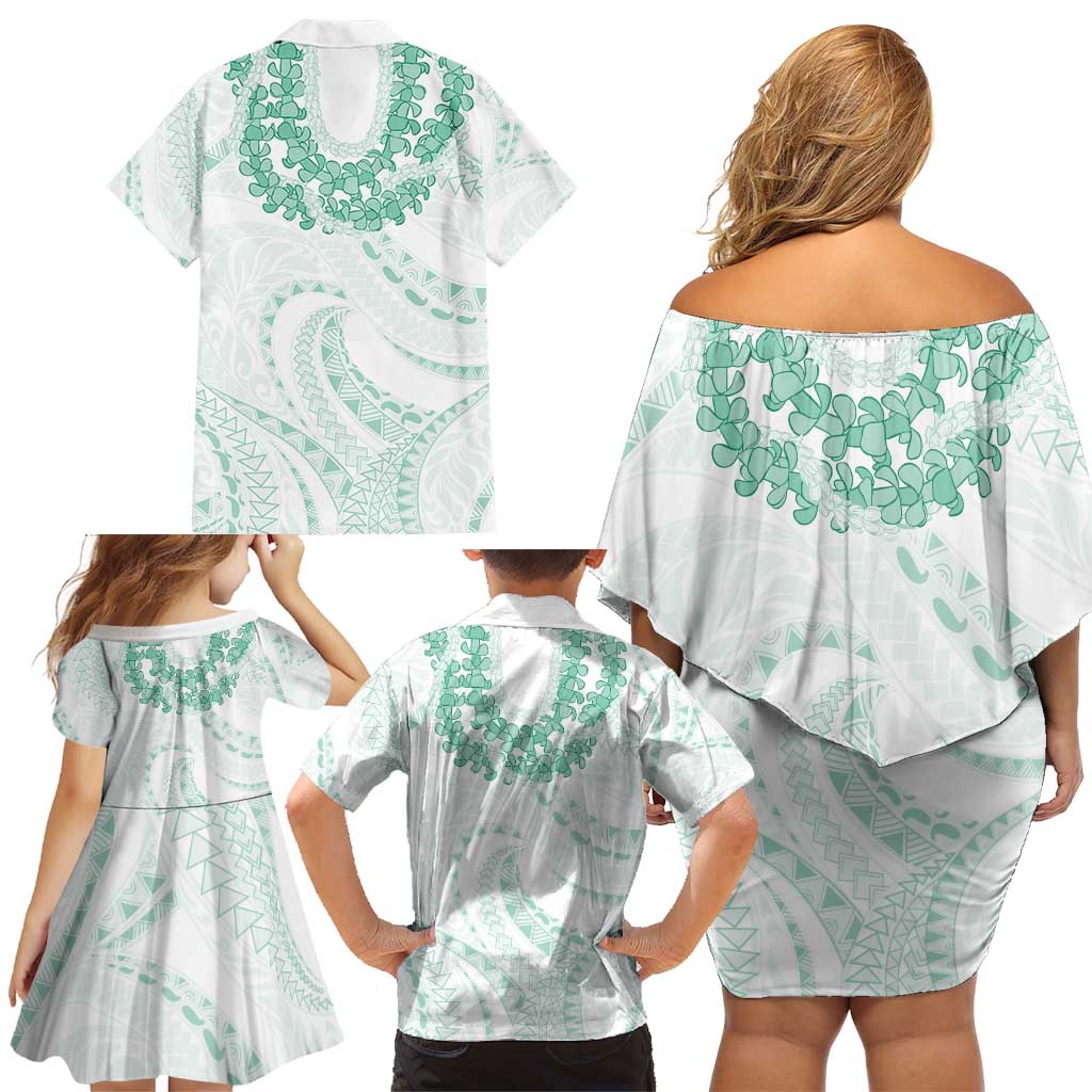 Aloha Lei Onaona Family Matching Off Shoulder Short Dress and Hawaiian Shirt Sage Green Hawaiian Tribal Pattern