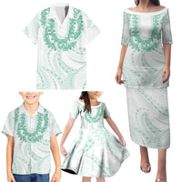 Aloha Lei Onaona Family Matching Puletasi and Hawaiian Shirt Sage Green Hawaiian Tribal Pattern