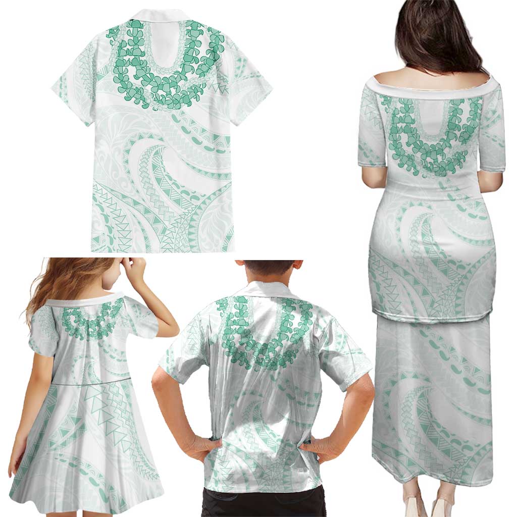 Aloha Lei Onaona Family Matching Puletasi and Hawaiian Shirt Sage Green Hawaiian Tribal Pattern