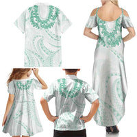 Aloha Lei Onaona Family Matching Summer Maxi Dress and Hawaiian Shirt Sage Green Hawaiian Tribal Pattern