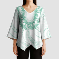 Aloha Lei Onaona Kimono Sleeve Blouse Sage Green Hawaiian Tribal Pattern - Polynesian Pride
