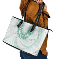 Aloha Lei Onaona Leather Tote Bag Sage Green Hawaiian Tribal Pattern