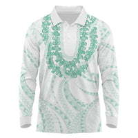 Aloha Lei Onaona Long Sleeve Polo Shirt Sage Green Hawaiian Tribal Pattern