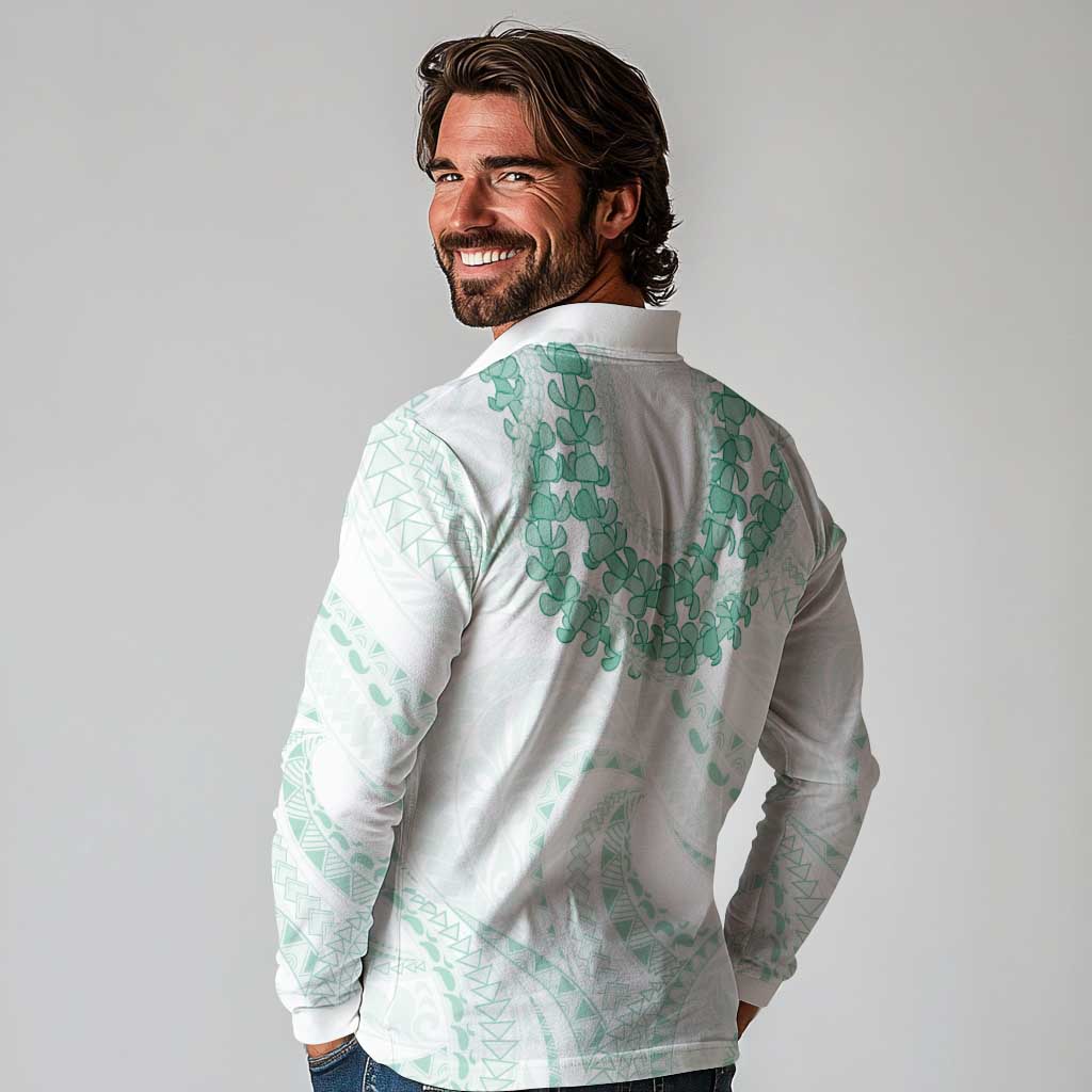 Aloha Lei Onaona Long Sleeve Polo Shirt Sage Green Hawaiian Tribal Pattern