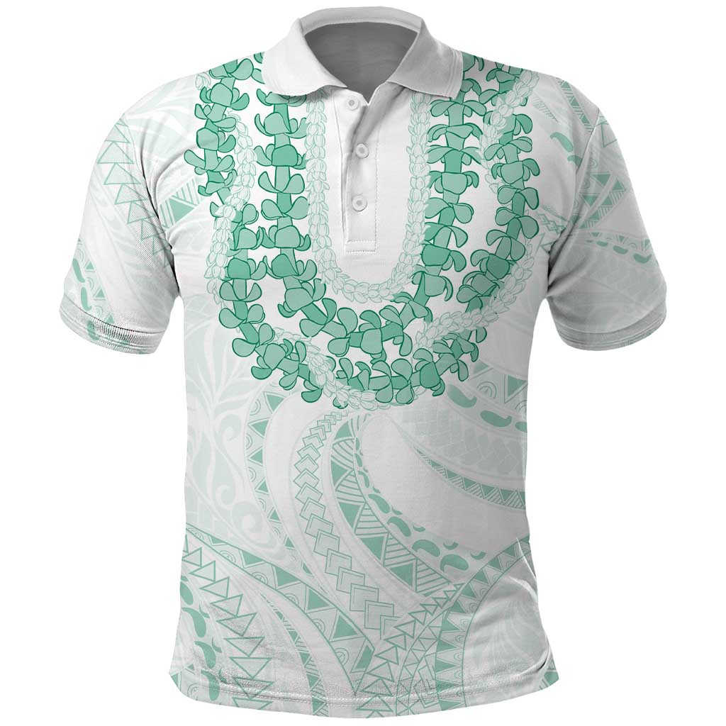 Aloha Lei Onaona Polo Shirt Sage Green Hawaiian Tribal Pattern