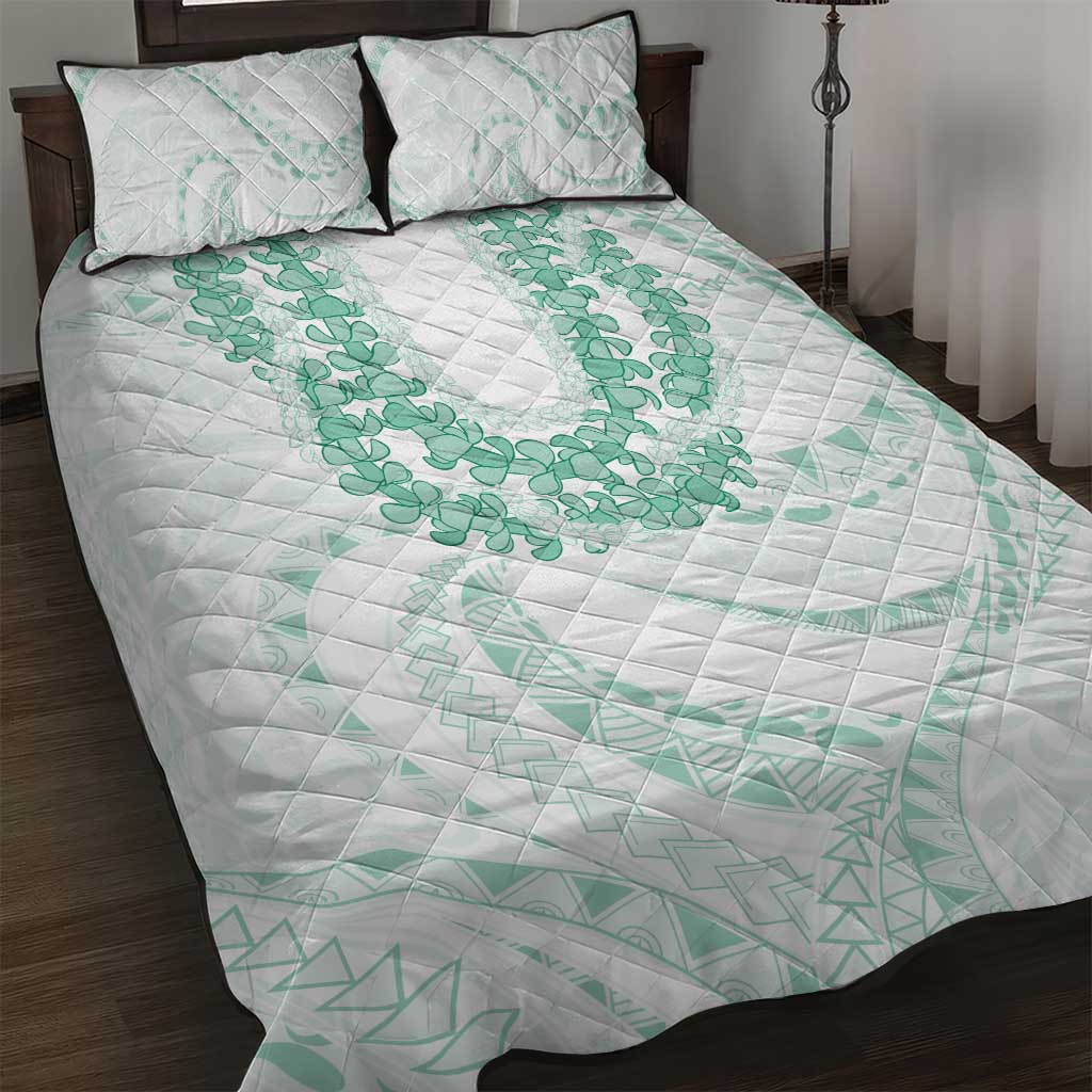 Aloha Lei Onaona Quilt Bed Set Sage Green Hawaiian Tribal Pattern