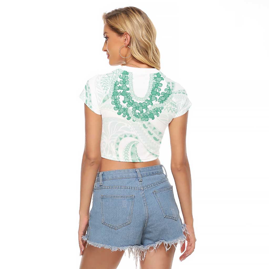 Aloha Lei Onaona Raglan Cropped T Shirt Sage Green Hawaiian Tribal Pattern