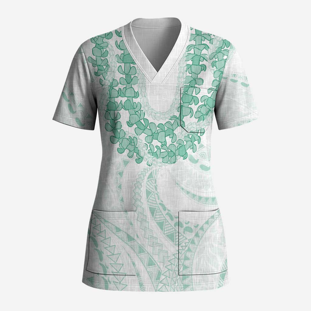 Aloha Lei Onaona Scrub Top Sage Green Hawaiian Tribal Pattern - Polynesian Pride