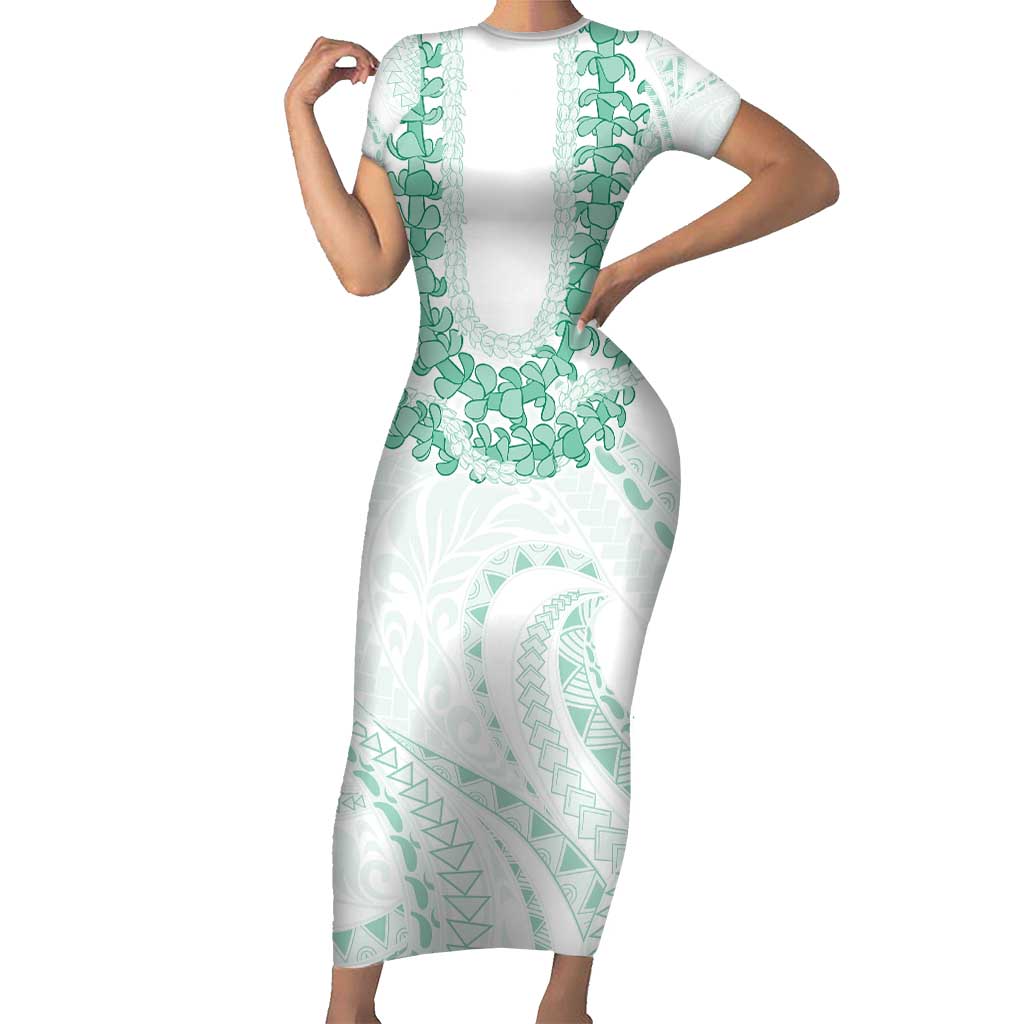 Aloha Lei Onaona Short Sleeve Bodycon Dress Sage Green Hawaiian Tribal Pattern