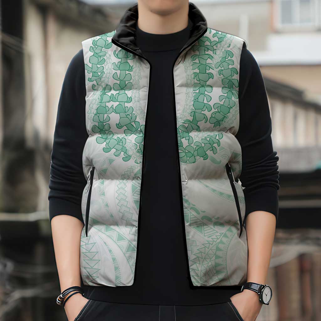 Aloha Lei Onaona Sleeveless Puffer Jacket Sage Green Hawaiian Tribal Pattern - Polynesian Pride