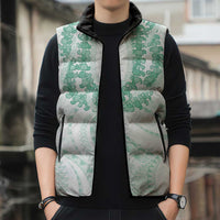Aloha Lei Onaona Sleeveless Puffer Jacket Sage Green Hawaiian Tribal Pattern - Polynesian Pride