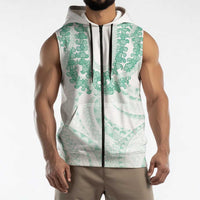 Aloha Lei Onaona Sleeveless Zip Hoodie Sage Green Hawaiian Tribal Pattern LT9