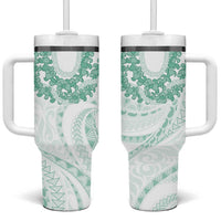 Aloha Lei Onaona Tumbler With Handle Sage Green Hawaiian Tribal Pattern