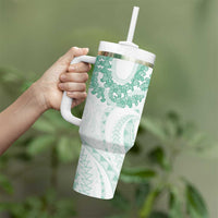 Aloha Lei Onaona Tumbler With Handle Sage Green Hawaiian Tribal Pattern