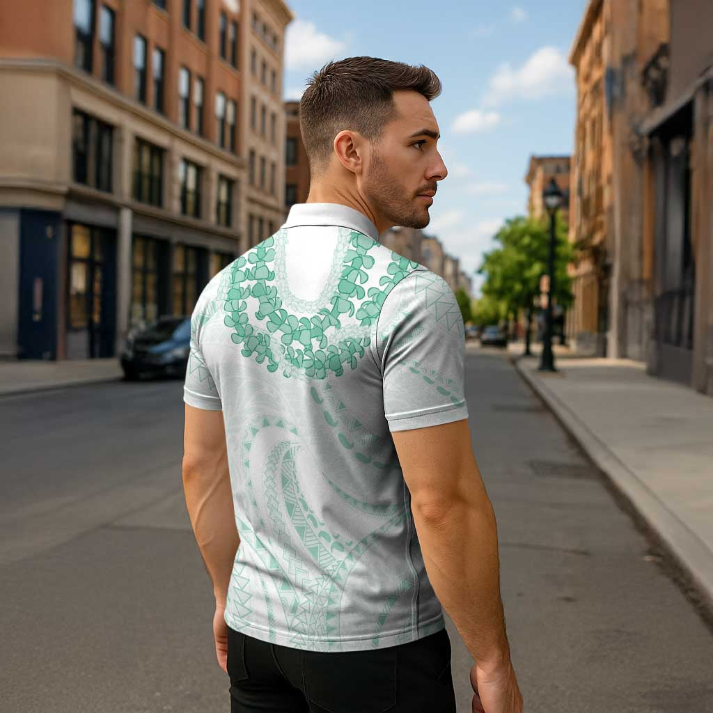 Aloha Lei Onaona Zipper Polo Shirt Sage Green Hawaiian Tribal Pattern - Polynesian Pride