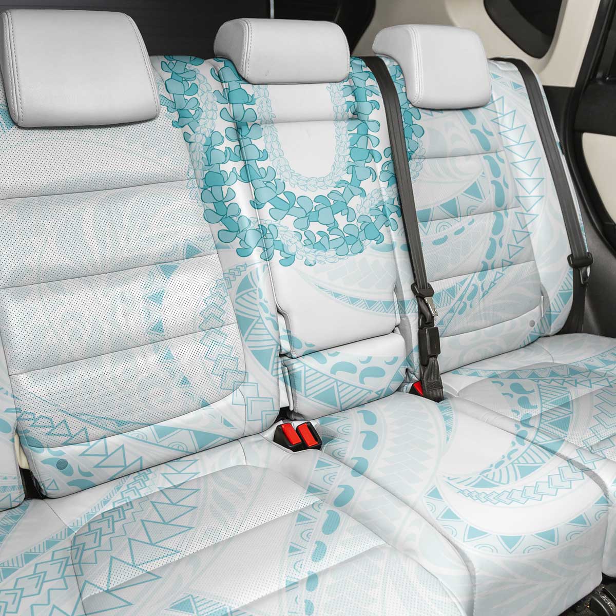 Aloha Lei Onaona Back Car Seat Cover Teal Hawaiian Tribal Pattern