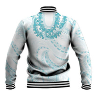 Aloha Lei Onaona Baseball Jacket Teal Hawaiian Tribal Pattern