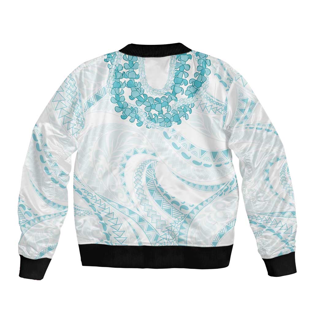 Aloha Lei Onaona Bomber Jacket Teal Hawaiian Tribal Pattern
