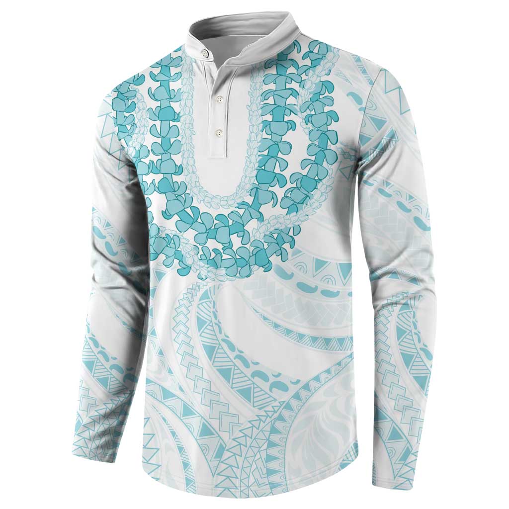 Aloha Lei Onaona Button Sweatshirt Teal Hawaiian Tribal Pattern
