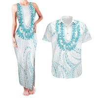 Aloha Lei Onaona Couples Matching Tank Maxi Dress and Hawaiian Shirt Teal Hawaiian Tribal Pattern