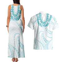 Aloha Lei Onaona Couples Matching Tank Maxi Dress and Hawaiian Shirt Teal Hawaiian Tribal Pattern
